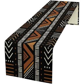 African Geometric Tribal Table Runner Vintage Abstract African Traditional Mud Cloth Pattern Seasonal Summer Holiday Dinner Runner for Farmhouse Kitchen Dinner Table Holiday Party Decor 13"x36"