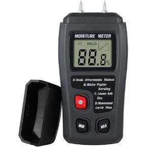 Wood Moisture Meter - Digital LCD Moisture Detector, Pin-Type Water Leak Detector Damp Tester for Firewood Paper Woodworking (Gray)