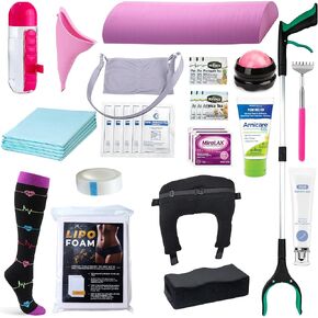 BBL Plus with Back Support Pillow - Post Surgery Supplies Kit (36 Piece Set) – After Surgery BBL Recovery Set, Lipo Foam, ABD Pads, Scar Gel & More