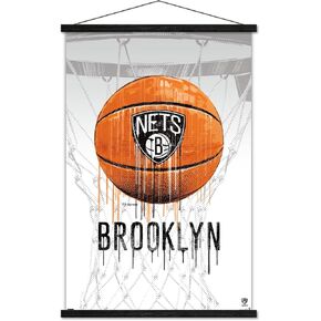 Trends International NBA Brooklyn Nets - Drip Basketball 21 Wall Poster, 22.375" x 34", Print and Black Hanger Bundle