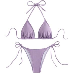 SHENHE Women's 2 Piece Swimsuit Solid Color Halter Triangle Tie Side Bikini Set
