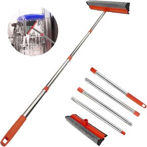 Window Squeegee for Window Cleaning, Squeegee Window Cleaner Tool 2 in 1 Car Window Cleaning Tool with Extension Pole 58‘’ Telescopic Window Washing Equipment, Shower Squeegee for Shower Glass Door