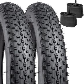 YUNSCM 2-PCS 20" Bike Fat Tires 20x3.0/76-406 and 20" Heavy Duty Bike Tubes Schrader Valve Compatible with Mountain/Off Road Bike 20x2.9 20x3.0 E-Bike Bicycle Tires and Tubes (Y-999)