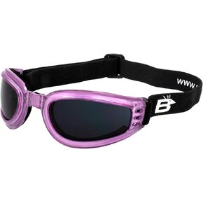 Birdz Eyewear Cardinal Padded Floating Motorcycle Goggles for Women Translucent Pink Frame with Clear Lenses Folding Goggles