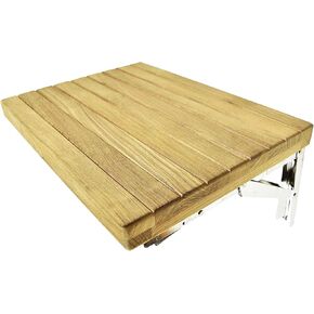 MARINE CITY Teak Wall Mount Fold Down Bench with Slots - Stainless Steel Folding Brackets for Boats - Shower Rooms – Steams - Sauna Rooms (18 Inches × 13 Inches) (1 Pcs)