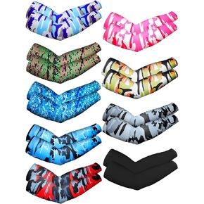Hicarer Unisex UV Protection Arm Sleeves Long Cooling Ice Silk Arm Cover Sleeves (Camouflage Colors,9 Pairs)