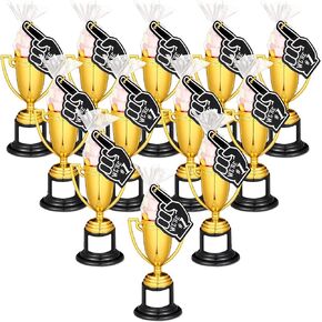 Blulu 12 Pcs Mini Trophies Gold Trophy Award Plastic Trophy 4 Inch Award Trophies with 1 Roll of Labels 50 Bags 50 Cable Ties 12 Cards for Sports Party Gifts Props Rewards Trophies Cup Competitions
