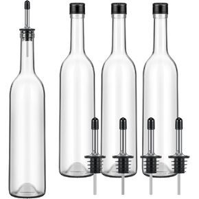 Maxdot 4 Pcs Long Neck Bottle with Pourer 750ml Glass Liquor Bottle juice Pour Bottles Syrup Bottles Glass for Home Wine Liquor Juice Making Wedding Anniversary Party (Stainless)