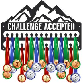 SUPERDANT Medal Hanger Display Sports Medal Holder Mountain Iron Medals Hanging with Hooks Matte Black Metal Belts Display Rack Organizer Race Ribbon Award Hanger Gifts for Athletes