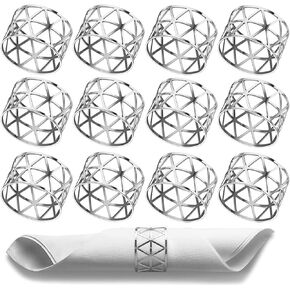 12PCS Silver Napkin Rings Holders Round Metal Napkin Buckle for Dining, Anniversary, Birthday, Easter, Dining, Party of Table Setting (Silver)