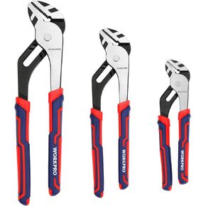 WORKPRO 3 Piece Groove Joint Pliers Set, 12/10/8 Inch Adjustable Water Pump Pliers, Straight Jaw Pliers for Home Repair, Gripping, Nuts, Bolts, Pipe & Fittings