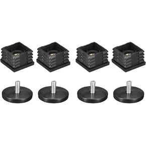 uxcell 4Pcs Inserts for Square Tubes with Leveling Feet, for 1.57"x1.57" OD Square Tube, M8-1.25mm Thread Black Plastic Furniture Chair Blanking End Caps Insert Plugs