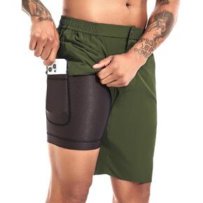 difficort Mens Swim Trunks with Compression Liner 9" Zipper Fly Bathing Suits Quick Dry Swimming Shorts with Zipper Pockets