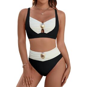 Blooming Jelly Womens Swimsuits High Waisted Bikini Sets Color Block Bikini Tummy Control Bathing Suit