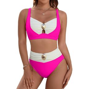 Blooming Jelly Womens Swimsuits High Waisted Bikini Sets Color Block Bikini Tummy Control Bathing Suit