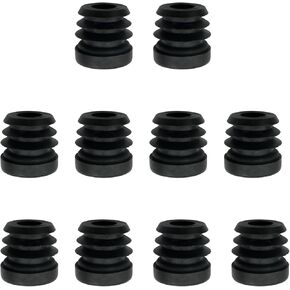 10PCS Black Round Plastic Nut Plugs M8x25mm Adjustable Balance Plastic Wheel Sleeve Casters Protecting Floor Threaded Round Tube Inserts for Furniture Leg Plugs