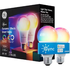 Cync GE Dynamic Effects A19 Smart LED Light Bulb, Color Changing Smart WiFi Light, Compatible with Alexa and Google Home (2 Pack)