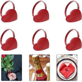 Heart Napkin Rings Set of 6, Metal Napkin Rings Holder, Vintage Decor Buckle for Valentine's Day Anniversary Wedding Dinner Parties Thanksgiving Day Birthday Table Decorations(Red)