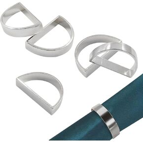 Matte Silver Napkin Rings Set of 6, 48mm Semicircle Metal Napkin Rings Holders, Decorative - Easter Napkin Rings, Elegant - Modern Napkin Rings for Wedding, Dinner Table, Party