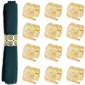 Gold Napkin Rings Set of 12 Simple Elegant Brushed Plated Metal Napkin Bling Rings Bulk Holders for Thanksgiving Christmas Holiday Wedding