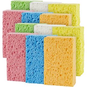 JOYMOOP Compressed Sponges, Cellulose Sponges Kitchen for Non-Scratch Washing Dishes, Household Cleaning Scrub Natural Sponges, Pack of 12 Colorful Sponges