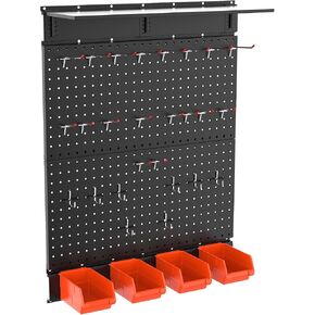 TORACK 69PCS Garage Metal Pegboard Organizer System, Pegboard Organizer Kit with Pegboard Hooks, Bins, Pegboard Wall Storage System for Workbench(Black)