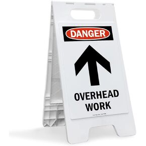 SmartSign 25 x 12 inch “Danger - Overhead Work" Two-Sided Folding Floor Sign, Digitally Printed Plastic, Red, Black & White