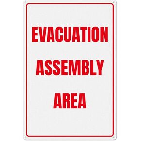 Evacuation Assembly Area Sign 12×18 Inches Pre-Drilled Holes Waterproof Placard Aluminum Metal Reflective Warning Notice for Business Factory Warehouse