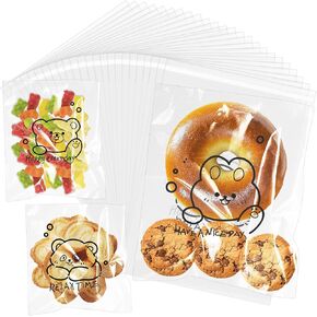 100Pcs Cookie Bags 6.6 x 7.9Inches Self Sealing Cellophane Bags Cute Little Bear Sweets Clear Bags,Bake Sale Packagin Plastic Bags for Biscuit,Candy,Gifts,Chocolates,OPP Small Bags for DIY Handmade