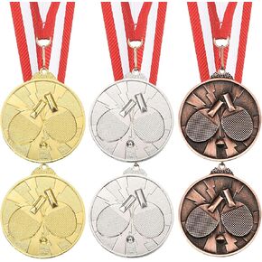 MECCANIXITY Table Tennis Award Medals 2.6 Inch, Gold Silver Bronze Award Medals with Neck Ribbon for Team Sports Games Competitions Party Favors 6 Pieces