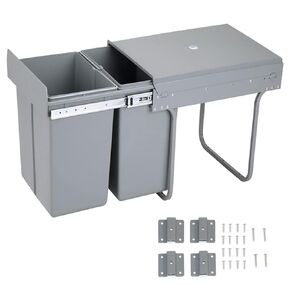 jxgzyy Pull Out Kitchen Waste Bin Under Cabinet 20L+20L Double Sliding Trash Can with Lid and Handle Large Capacity Recycling Trash Container Bin Gray for Home Kitchen