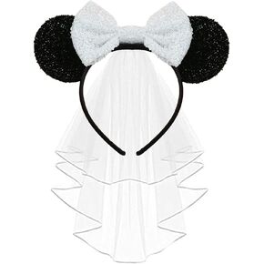 JIAHANG Mouse Ear Headband with Bridal Veil, BRIDE Letters Honeymoon Wedding Ears, Bachelorette Party Headpiece for Women Girls (bride)