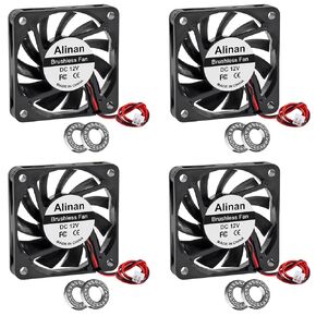 Alinan 4pcs 6010 60mm x 10mm 12V Dual Ball Bearings Brushless Fan 2Pin DC Cooling Exhaust Fan for Radiator DIY Air Exhaust Vent Cooling