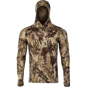 First Lite Men’s Wick Hoody - Merino Wool Ultralight Camo Hunting Base Layer, Quick Dry, UV Protection Hunting Clothing