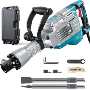 ENEACRO Demolition Jack Hammer 14.5Amp SDS-Hex Concrete Breaker, 65 Joules Heavy Duty Chipping Hammer Cement/Pavement/Floor Breaker, with 2pcs of chisels and Carry box with Rollers
