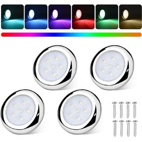 3inch RGBW Boat Courtesy Lights, IP68 Waterproof Stainless Steel Boat Interior Exterior Deck Cabin Transom Cockpit T Top Marine Led Light for Fishing Pontoon Bass Sailboat