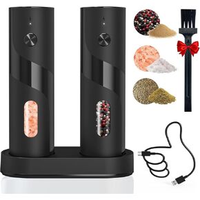 Electric Salt and Pepper Grinder Set Rechargeable with LED lights,Upgraded Larger automatic salt and pepper grinder set with USB C Charging,One-handed Operatio（Pack of 2）
