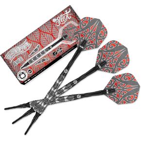 Shot! Darts Warrior Awe 90% Soft tip Tungsten Barrels, Balanced for Maximum Aerodynamics Handcrafted Professional Dart Set and Flights Made in New Zealand, Plastic Tip Bar Darts