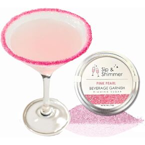 Sip & Shimmer Pearl Glass Rimming Shage Beverage مقبلات من أجل المرح الكوكتيلات الاحتفالية والموكتيلات في القصدير الواسع 4 أوقية (Pink Pearl)