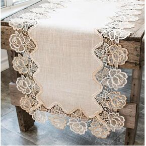 Beige Rose Lace Table Runner, Dresser Scarf, Vitage Charm (14Wx27L)