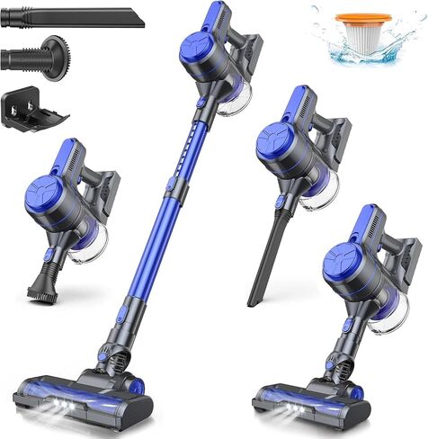 Cordless Vacuum Cleaner, 28Kpa Powerful Suction, Stick Cordless Vacuum, Detachable Battery Up to 40 Min Runtime, 6 in 1 Lightweight Cordless Vacuum for Home Pet Hair Hard Floor,Blue Black in Saudi Arabia