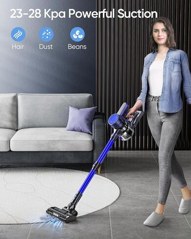 Cordless Vacuum Cleaner, 28Kpa Powerful Suction, Stick Cordless Vacuum, Detachable Battery Up to 40 Min Runtime, 6 in 1 Lightweight Cordless Vacuum for Home Pet Hair Hard Floor,Blue Black in Saudi Arabia