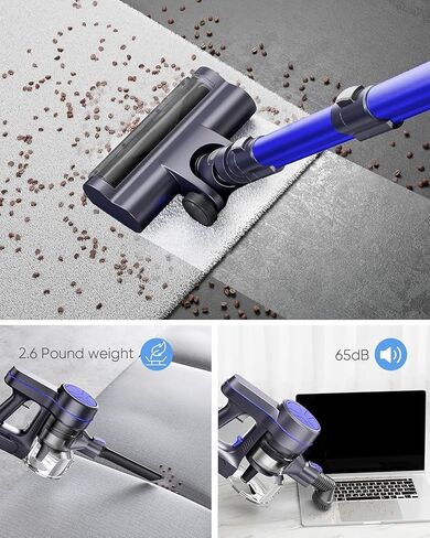 Cordless Vacuum Cleaner, 28Kpa Powerful Suction, Stick Cordless Vacuum, Detachable Battery Up to 40 Min Runtime, 6 in 1 Lightweight Cordless Vacuum for Home Pet Hair Hard Floor,Blue Black in Saudi Arabia