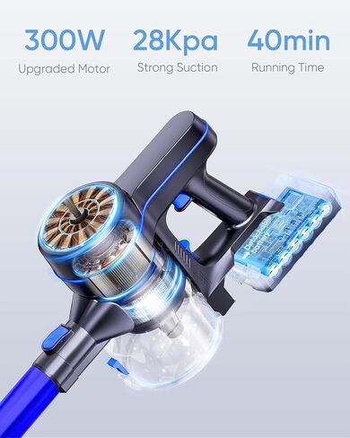 Cordless Vacuum Cleaner, 28Kpa Powerful Suction, Stick Cordless Vacuum, Detachable Battery Up to 40 Min Runtime, 6 in 1 Lightweight Cordless Vacuum for Home Pet Hair Hard Floor,Blue Black in Saudi Arabia
