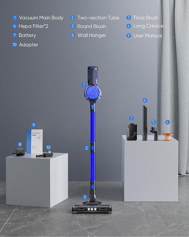 Cordless Vacuum Cleaner, 28Kpa Powerful Suction, Stick Cordless Vacuum, Detachable Battery Up to 40 Min Runtime, 6 in 1 Lightweight Cordless Vacuum for Home Pet Hair Hard Floor,Blue Black in Saudi Arabia