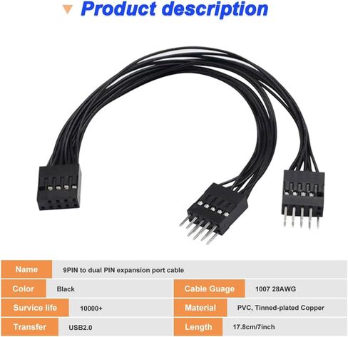USB2.0 9pin أنثى إلى كابل ذكور مزدوج 9pin ، اللوحة الأم 9Pin كابل للوحة الأم الداخلية للكمبيوتر (4 حزمة) in Kuwait