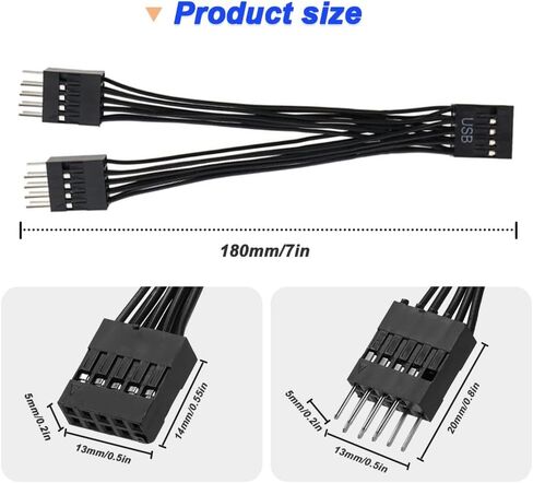 USB2.0 9pin أنثى إلى كابل ذكور مزدوج 9pin ، اللوحة الأم 9Pin كابل للوحة الأم الداخلية للكمبيوتر (4 حزمة) in Kuwait