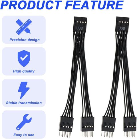 USB2.0 9pin أنثى إلى كابل ذكور مزدوج 9pin ، اللوحة الأم 9Pin كابل للوحة الأم الداخلية للكمبيوتر (4 حزمة) in Kuwait