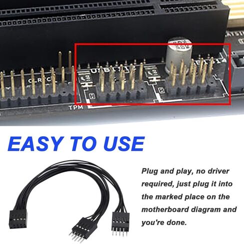 USB2.0 9pin أنثى إلى كابل ذكور مزدوج 9pin ، اللوحة الأم 9Pin كابل للوحة الأم الداخلية للكمبيوتر (4 حزمة) in Kuwait