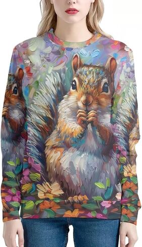 PinUp Angel Cute Animal Sweatshirts for Women Long Sleeve Funny Artistic Oil Painting Patterned Pullover Tops Blouse in Kuwait